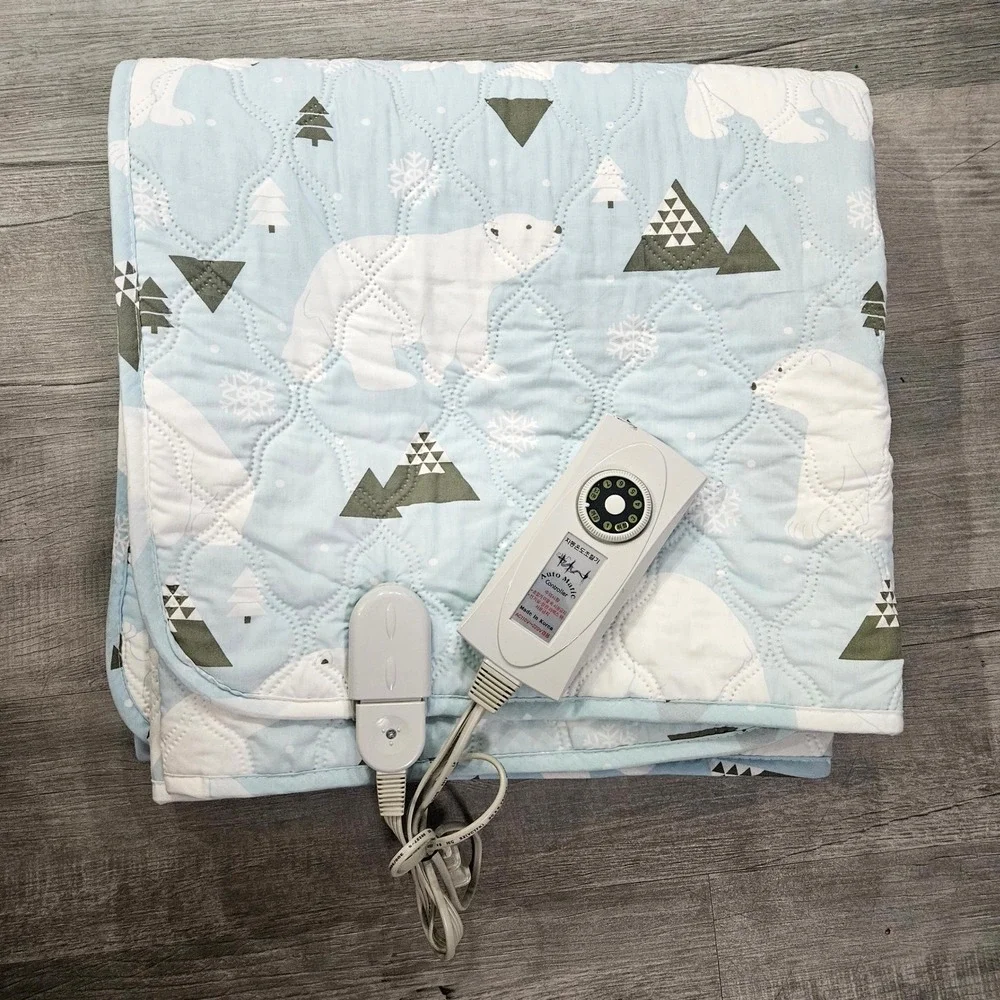 Auto Matic Electric Heated Blanket Light Blue Polar Bear Winter Print 52x70